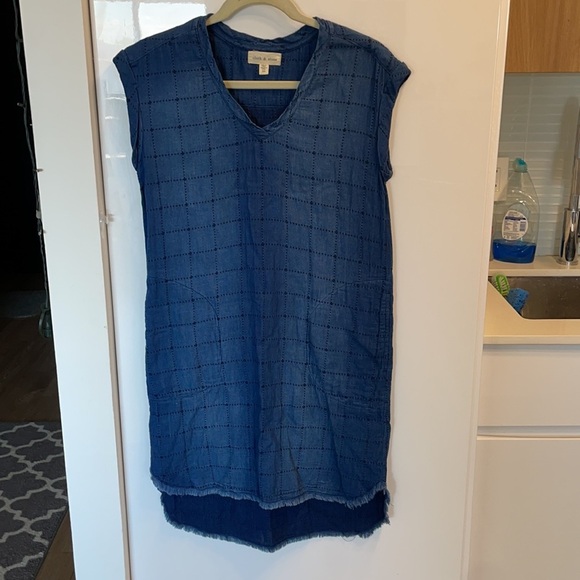 Cloth & Stone Anthropologie Chambray Denim Grid Dress, XS - Picture 2 of 7